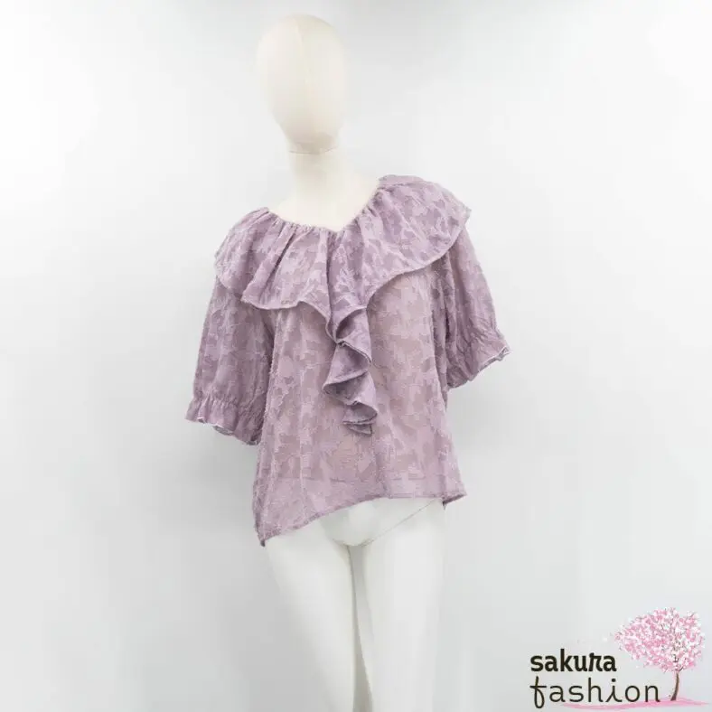Dear My Love Whip Bluse Lavendel Rüschen Raffung Floral Flauschig Halbarm Transparent Japan Kawaii airy frill gathered blouse lavender