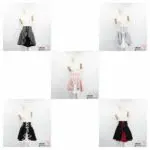 Dear My Love Whip Korsettrock Schwarz Rot Hellgrau Grau Rosa Rüschen Schleifen Häkelborte Perlen Herzschmuckstein Mezzolänge Japan Kawaii front ruffle corset skirt black bordeaux light grey pink gray