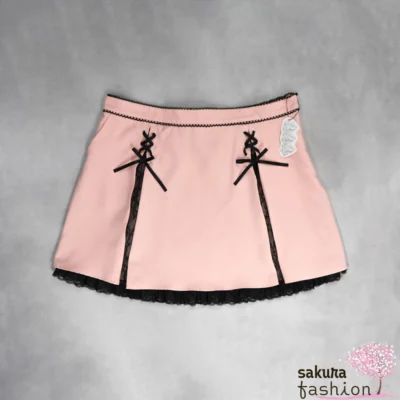 Dear My Love Whip Rock Rosa Spitze Schwarz Schnürung Japan Kawaii large ribbon lace skirt