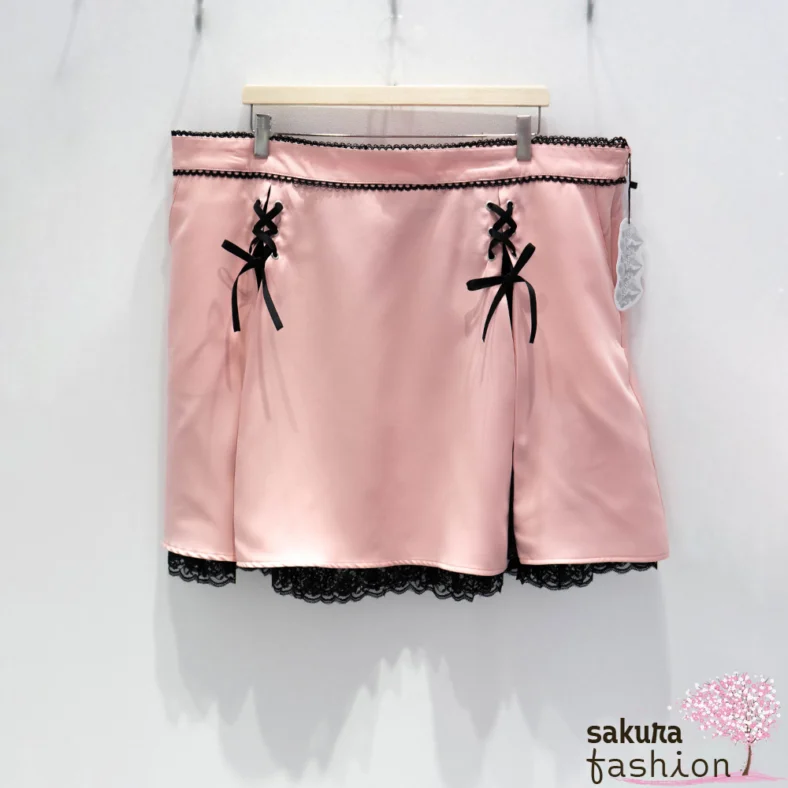 Dear My Love | Spitzenrock mit großer Schleife | Größe: M / 4L / 6L | 531940 532060 (schwarz/rosa/lavendel) – Bild 2