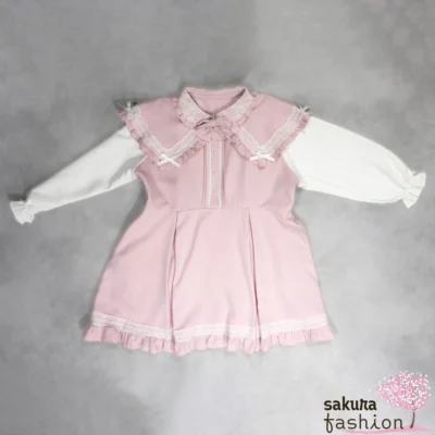 Dear My Love Whip Kleid Langarm Rosa Weiß Cape Japan Kawaii poncho style sleeve change dress pink
